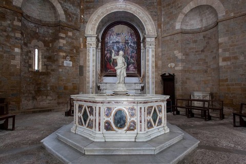Baptismal font by Andrea Sansovino in the Baptistery