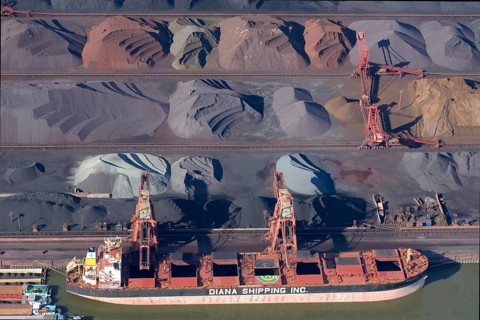 Cargo ship at the coal port Hansaport