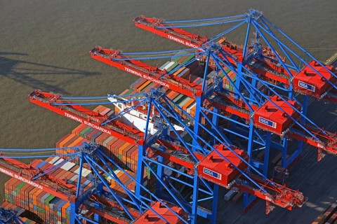Container ship at container port Burchardkai