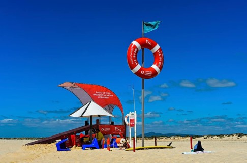 Rescue station of water rescue on the sandy beach of Tavira Island