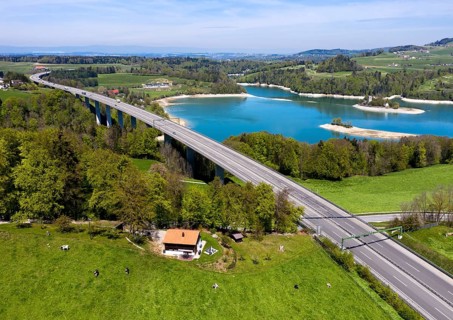 Motorway A12 at Lake of Gruyere
