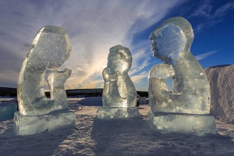 Ice sculptures in front of Icehotel