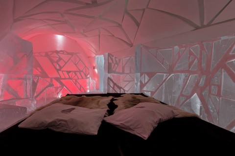 Bed with reindeer skins