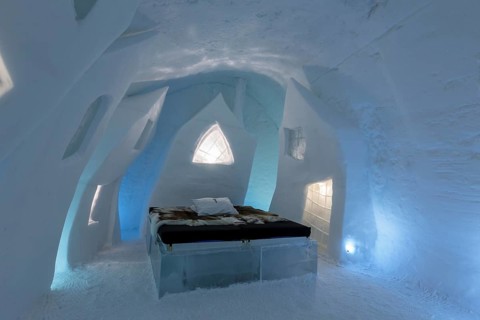 Bed with reindeer skins