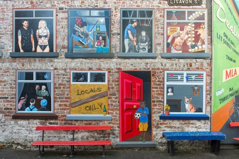 Murals in the backyard of pubs Duke of York and Dark Horse