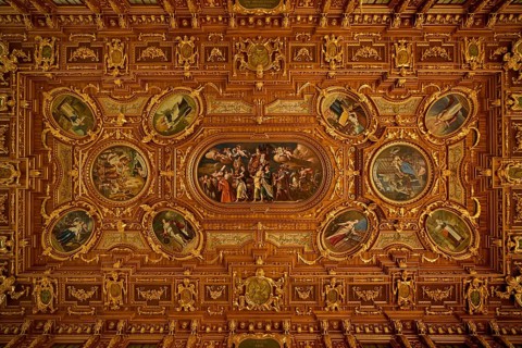 Cassette ceiling with the main painting of Sapientia