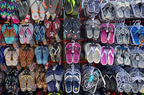 Various slippers on a stall