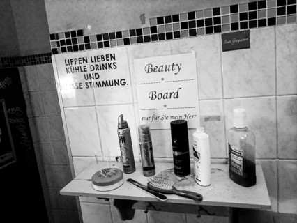 Hairdressing tools in pub washroom
