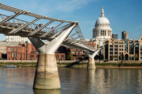 Millennium Bridge over the River Thames and St Paul's Cathedral