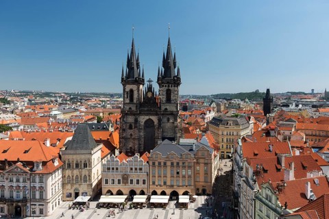 View from the Town Hall tower to the Tyn Church