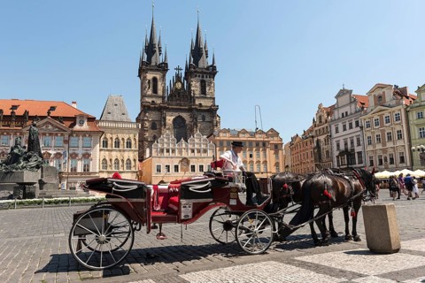 Horse-drawn carriage in front of the Tyn Church