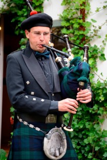Swedish musician plays bagpipe