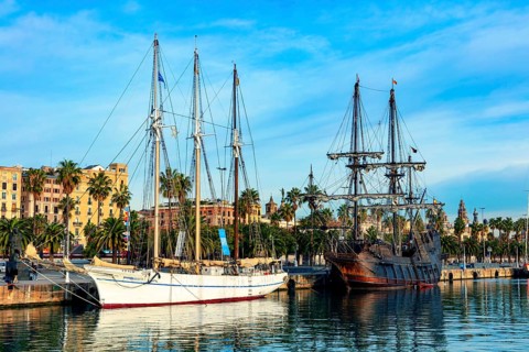 Museum ships Museu Maritim de Barcelona in the port of Port Vell