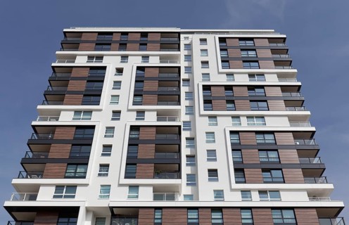 High-rise residential building with luxury condominiums