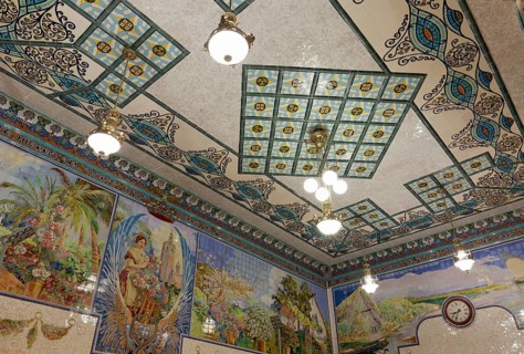 Wall decoration with ceramic tiles in the waiting room