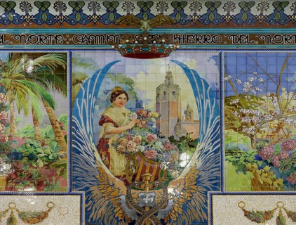 Wall decoration with ceramic tiles in the waiting room