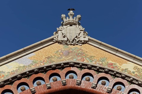 Gable of the facade with artistic mosaic