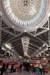 Market hall with people shopping