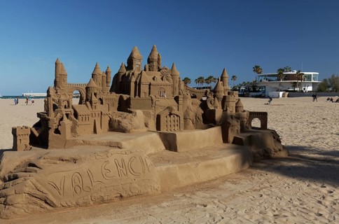 Large sandcastle on the beach of Cabanyal