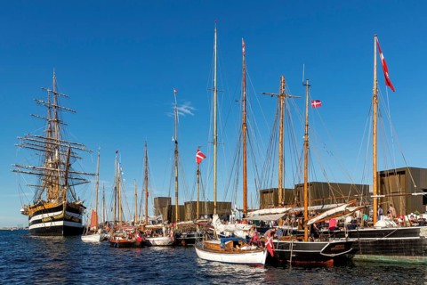 Italian marine training ship Amerigo Vespucci and sailing boats in harbor