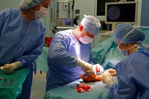 Surgeons during surgery in the operating theatre