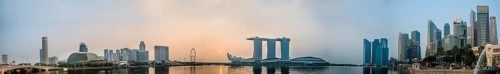 Marina Bay Sands Hotel and the financial district with skyscrapers