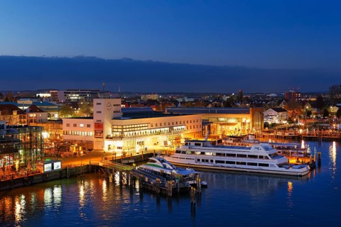 Port and Zeppelin Museum at dusk