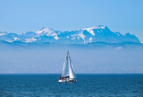 Lake and mountains Altmann and Santis in Switzerland
