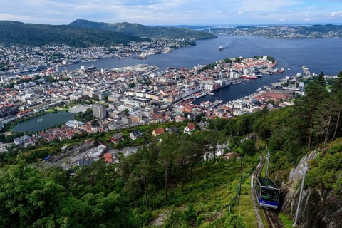 View from the local mountain Floifjellet on Bergen