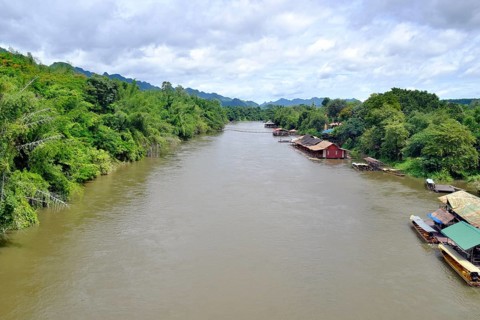 Floating houses on shore