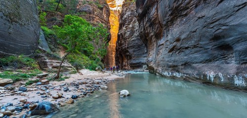 Hikers in river
