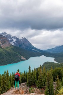 Hiker looks out into nature