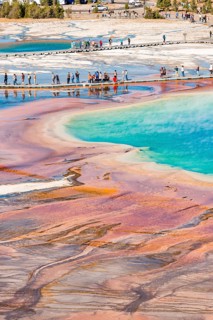 Tourists on a jetty in the thermal area