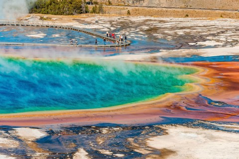 Tourists on a jetty in the thermal area