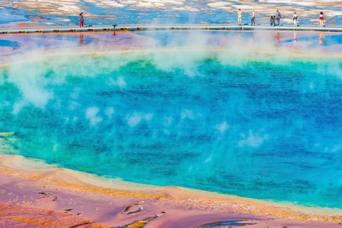 Tourists on a jetty in the thermal area