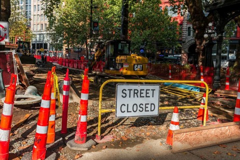 Construction site on a road
