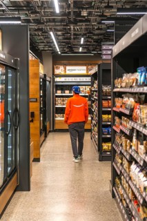 Food shelves in cashless supermarket