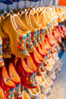 Traditionally colorfully painted Dutch wooden shoes for sale