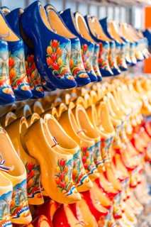 Traditionally colorfully painted Dutch wooden shoes for sale