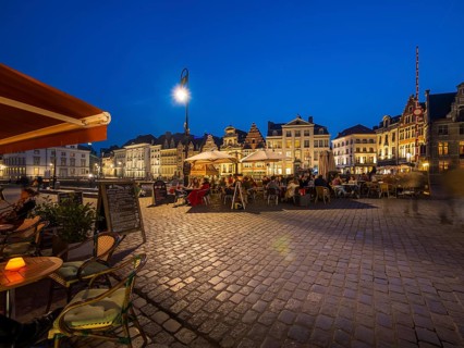 Promenade on the Graslei with ancient guildhalls