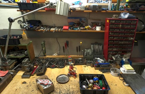 assembling space for tin toys from the 1950s
