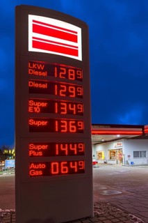 Illuminated price column of a petrol station