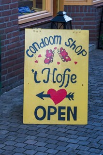Information sign for a condom shop