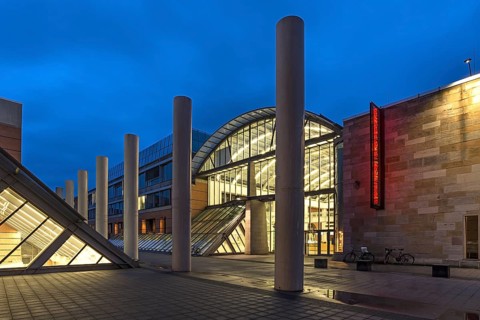Germanic National Museum and Human Rights Road at dusk