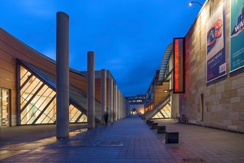 Germanic National Museum and Human Rights Road at dusk