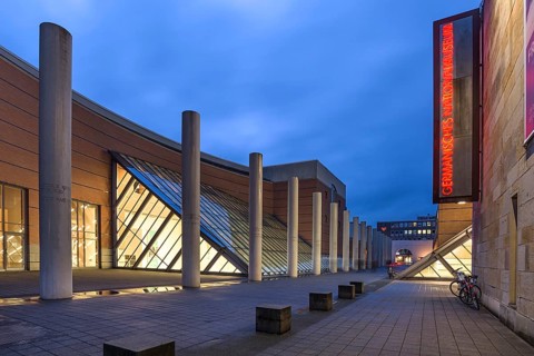 Germanic National Museum and Human Rights Road at dusk