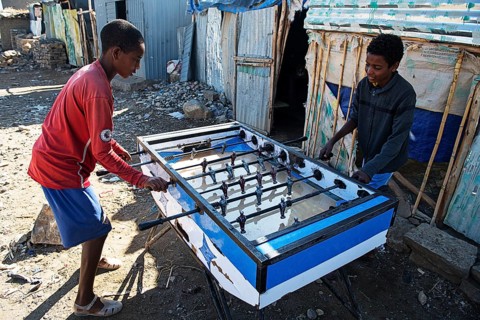 Children play table football in Mekele