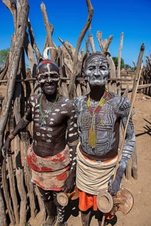 Old men of the tribe of the Karo with face painting