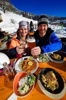Skier at lunch break