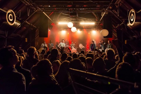 The Swedish indie pop band I'm from Barcelona with singer and frontman Emanuel Lundgren live in the Schuur Lucerne